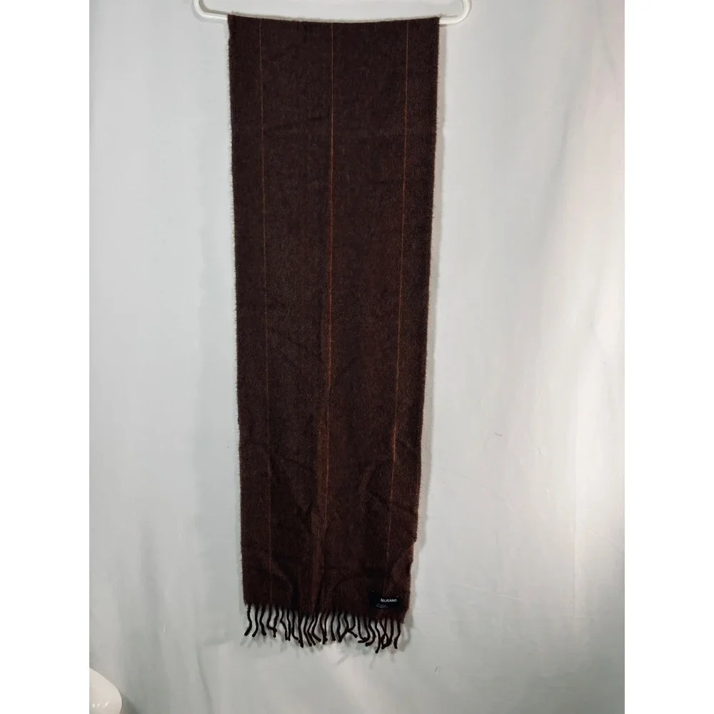Murano Brown 100% Alpaca Peruvian Wool Herringbone Pinstripe Scarf Fringe 58